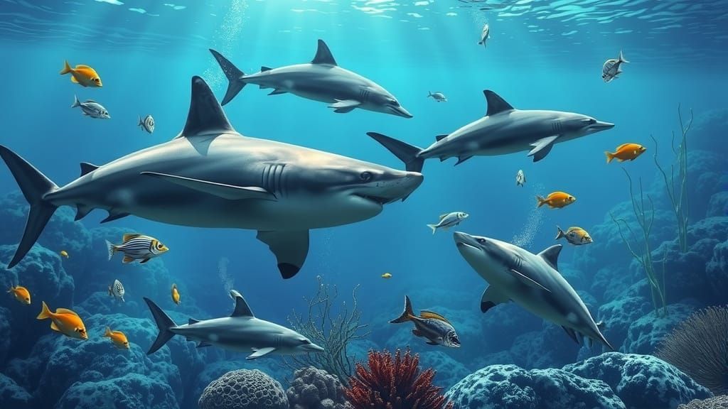 Ocean Life, sharks, Dolphins, fish, coral, sea weed