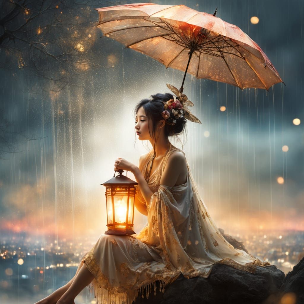 Geisha with Umbrella in Surreal Silhouette Art