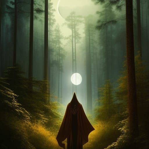 Mystical Wizard Portrait in Foggy Woods