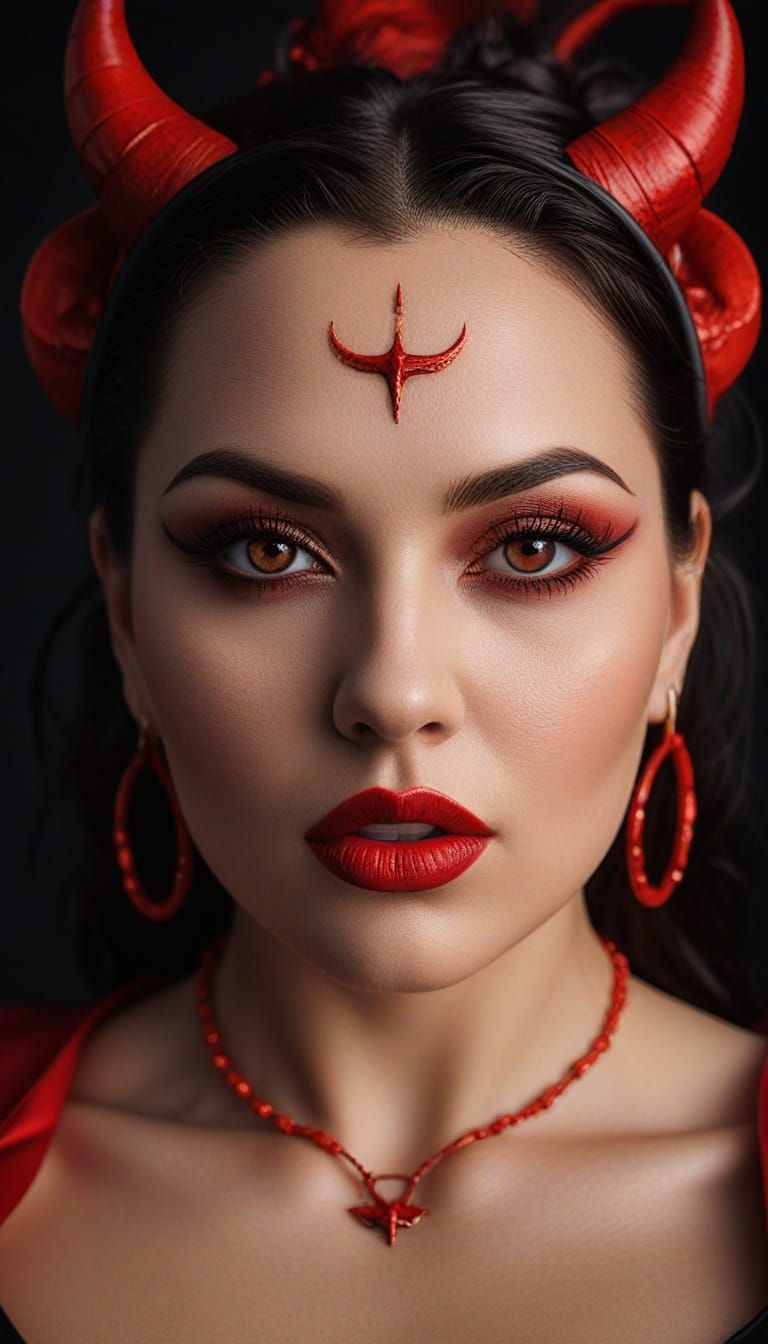 Seductive Devil Woman Portrait in Dark Fantasy Art