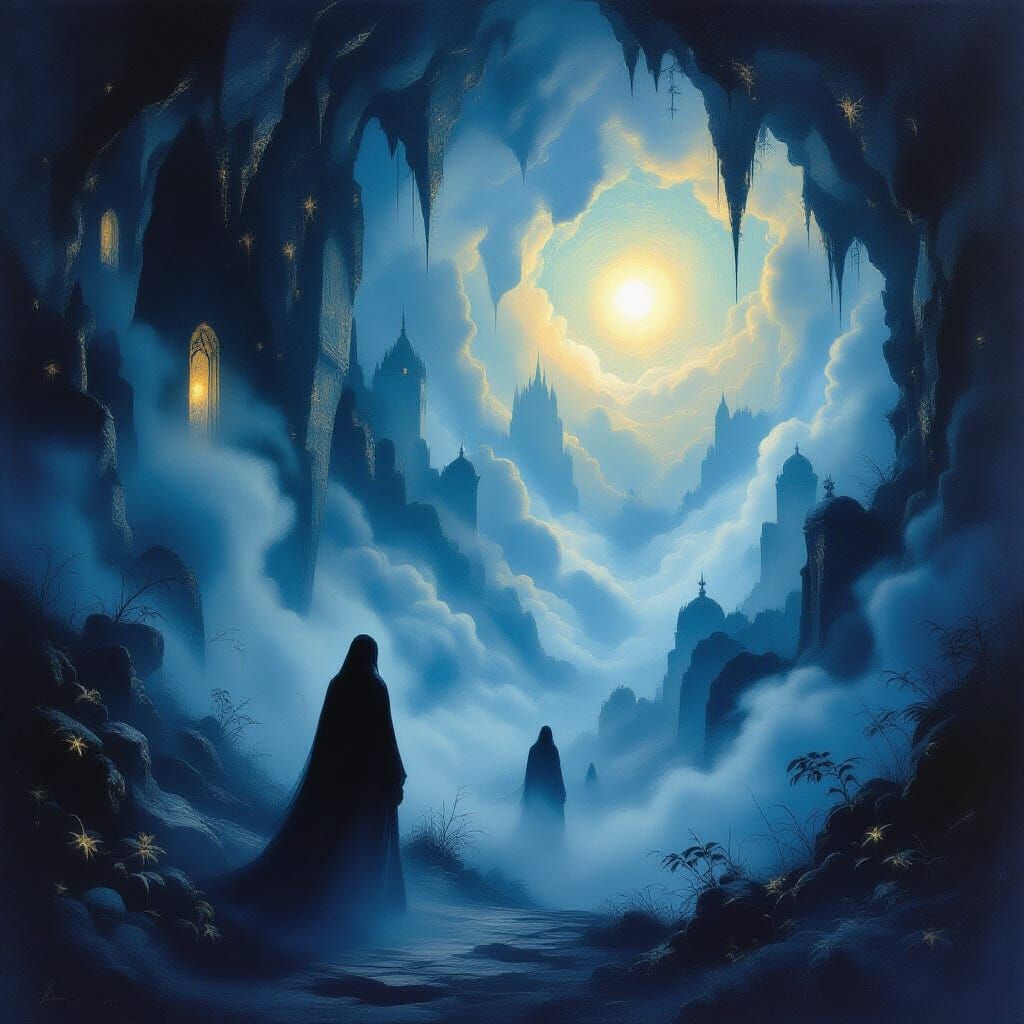 Mystical Realm of Dancing Shadows and Ethereal Light