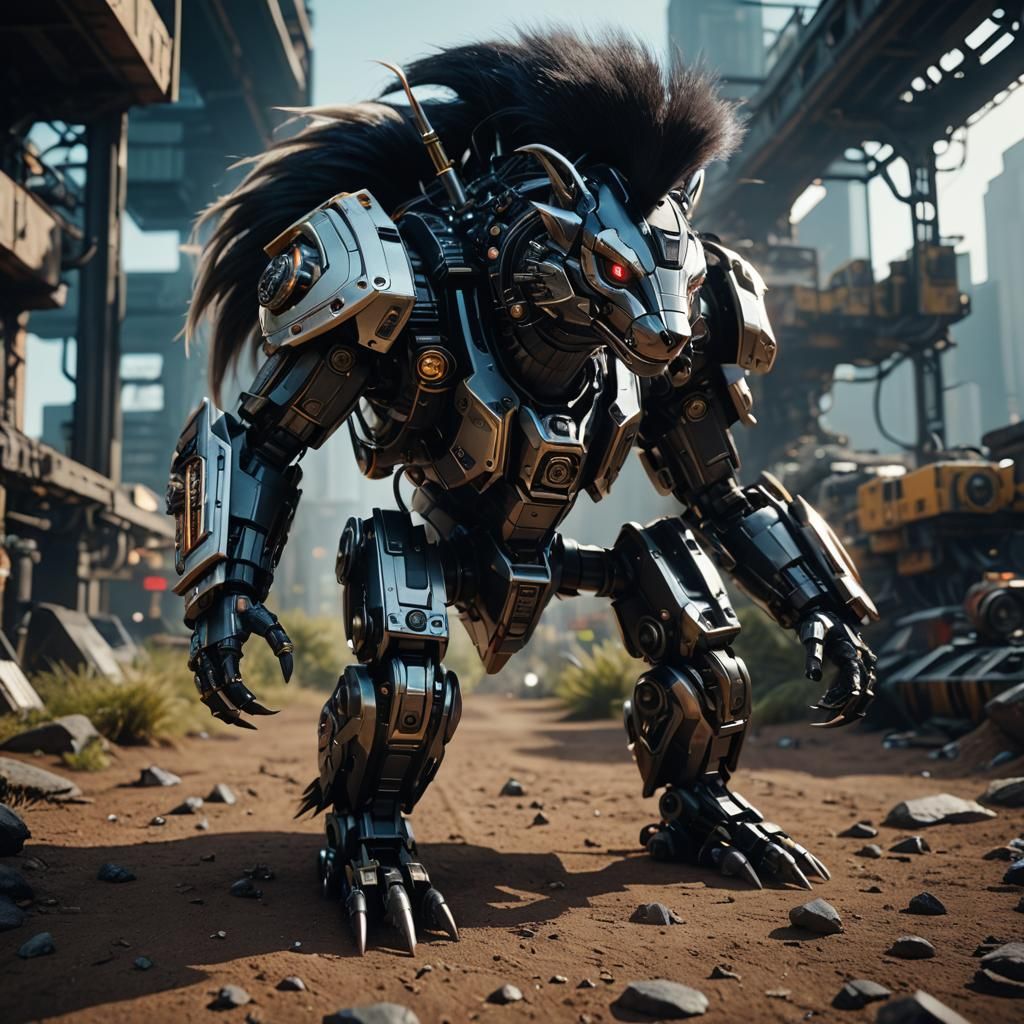 Futuristic Cybernetic Skunk in Cinematic Sci-Fi Scene