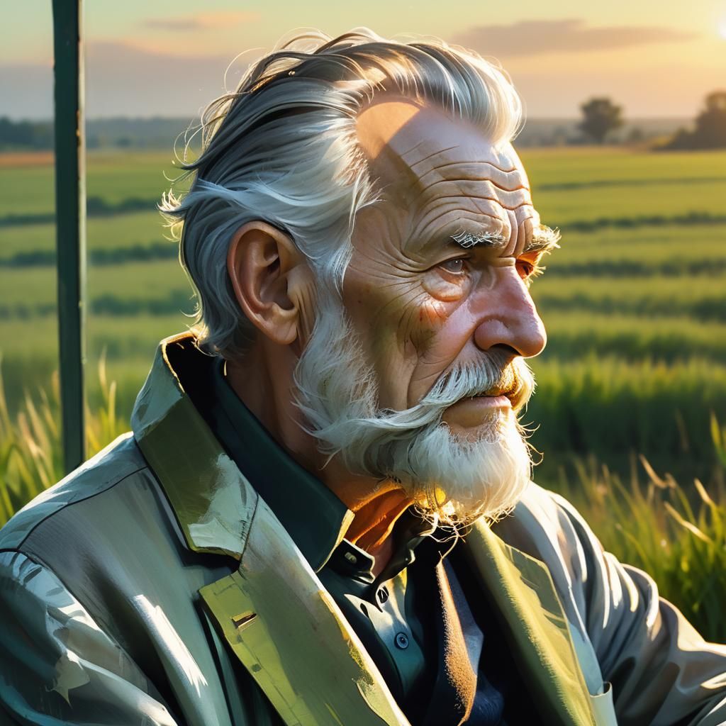 Elderly Man Portrait in Golden Hour Lighting