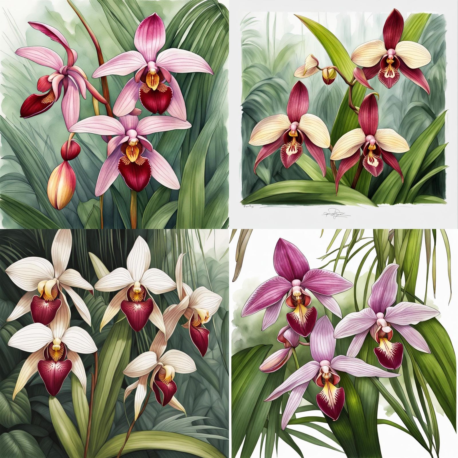 Photorealistic Phragmipedium Orchids in Detailed Watercolor ...