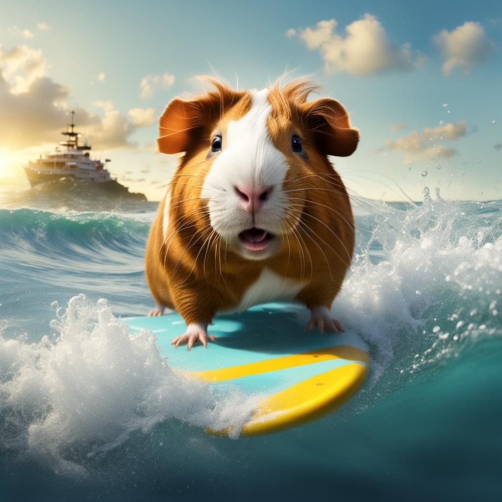 Guinea Pig Surfing: A Detailed Matte Painting
