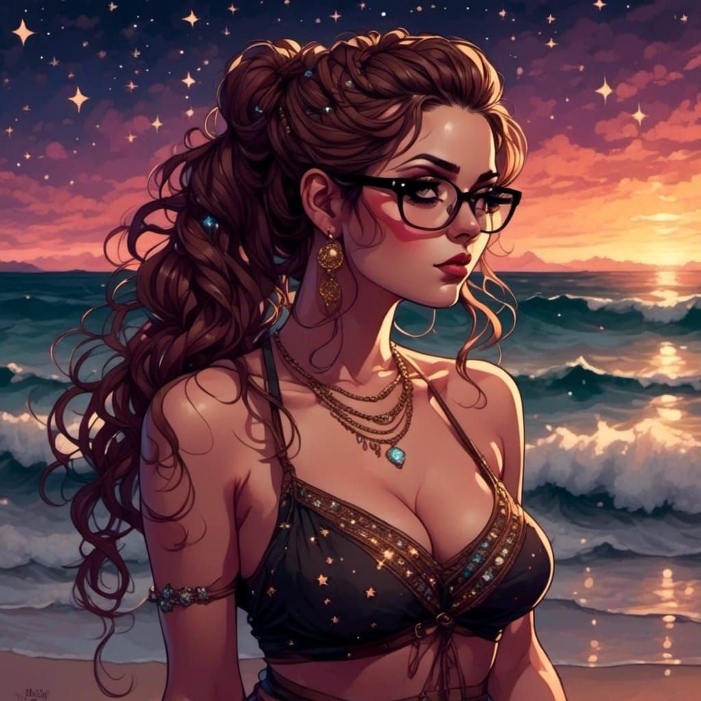 Hillbilly Poetess at the Beach with Glittery Stars