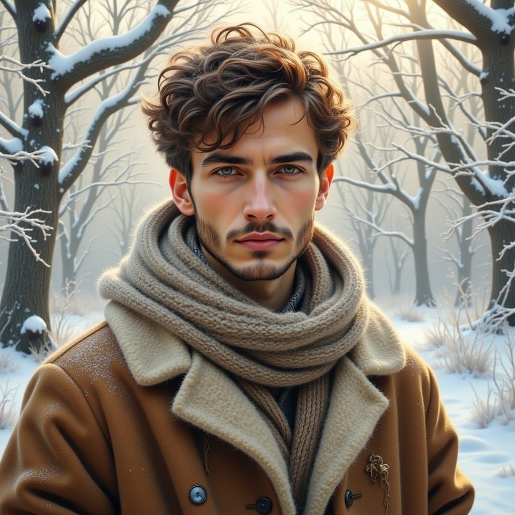 Winter Man Portrait in Kinkade Style