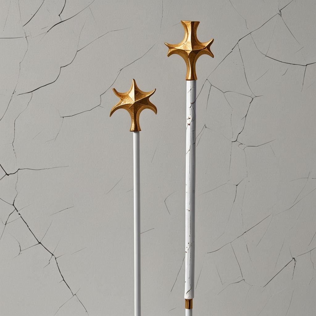 White Wooden Quarterstaff with Golden Cracks