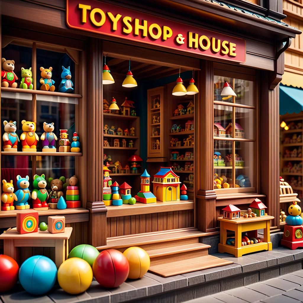 Toy Shop Window with Wooden Toys