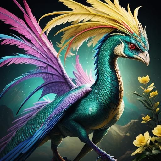 Dragon Peacock Woman in Hyper-Realistic Splash Art