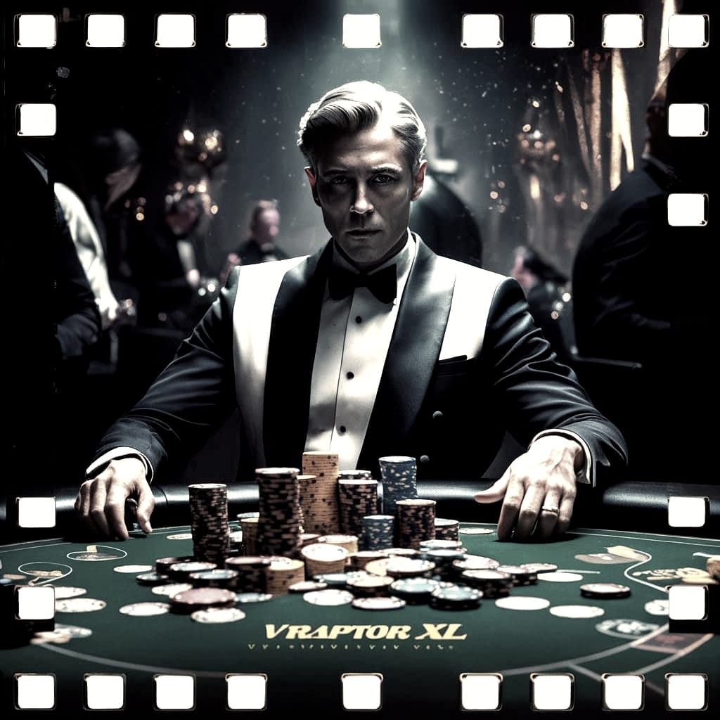 Man in Tuxedo at Poker Table - Cinematic Film Still