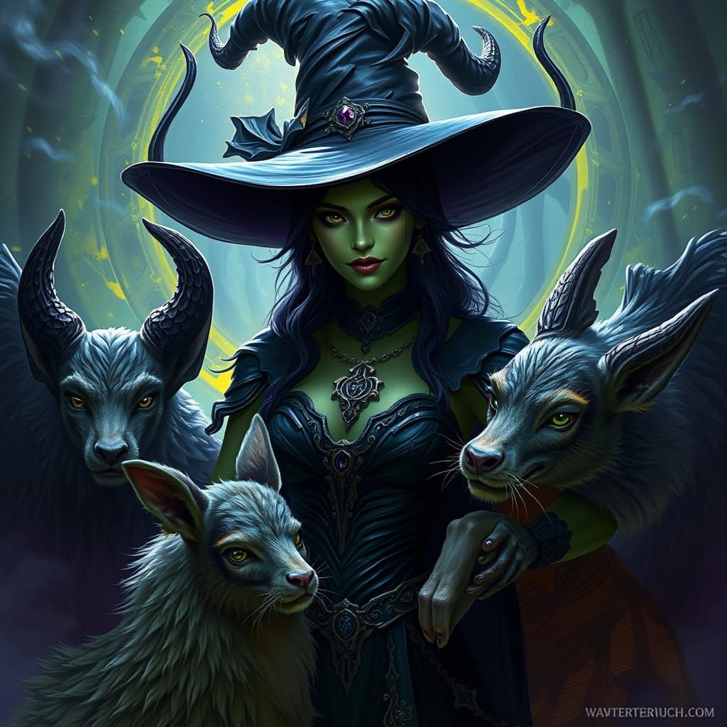 Elphaba-Inspired Druidess in Dark Fantasy Art