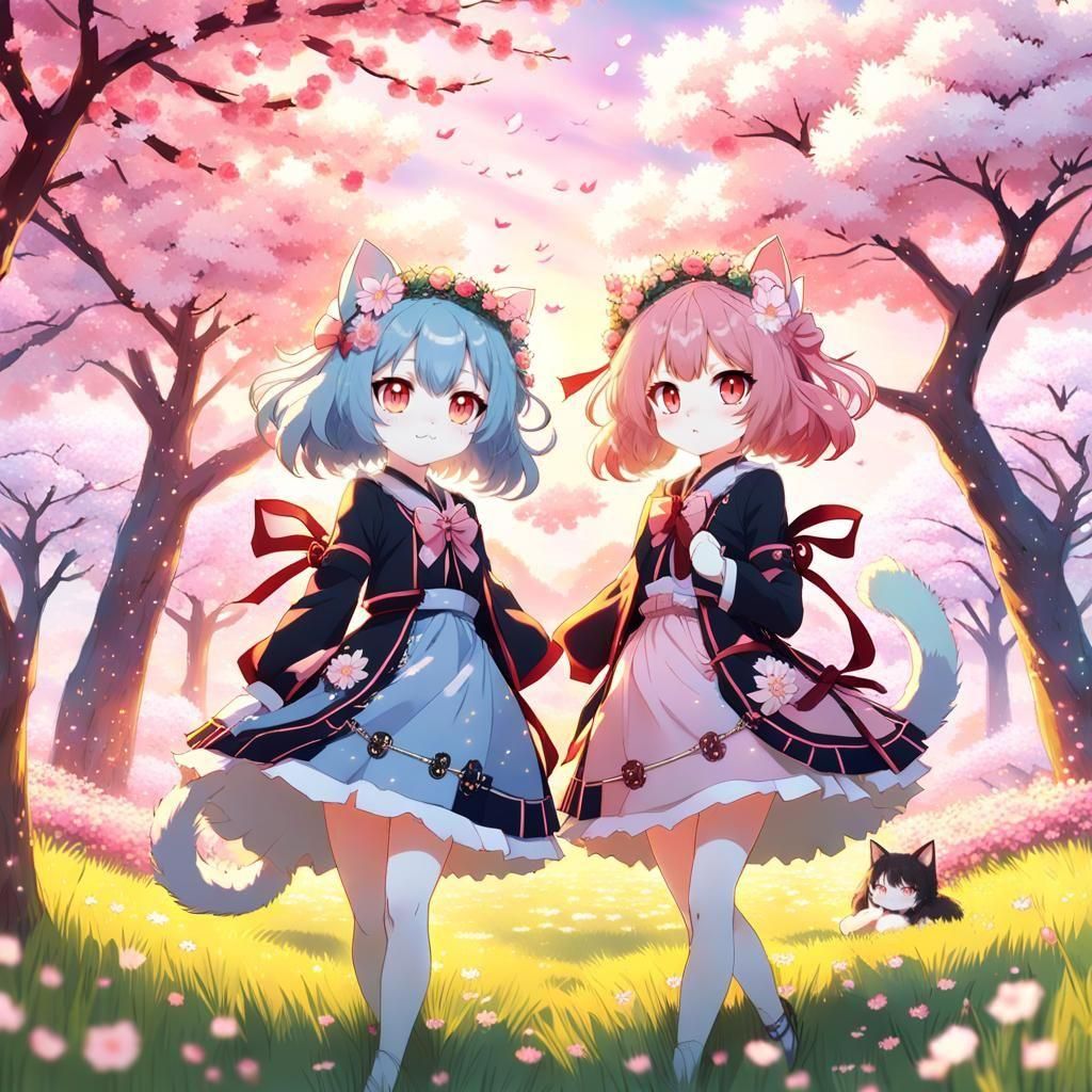 Anime Style Twin Cat Girl Daughters