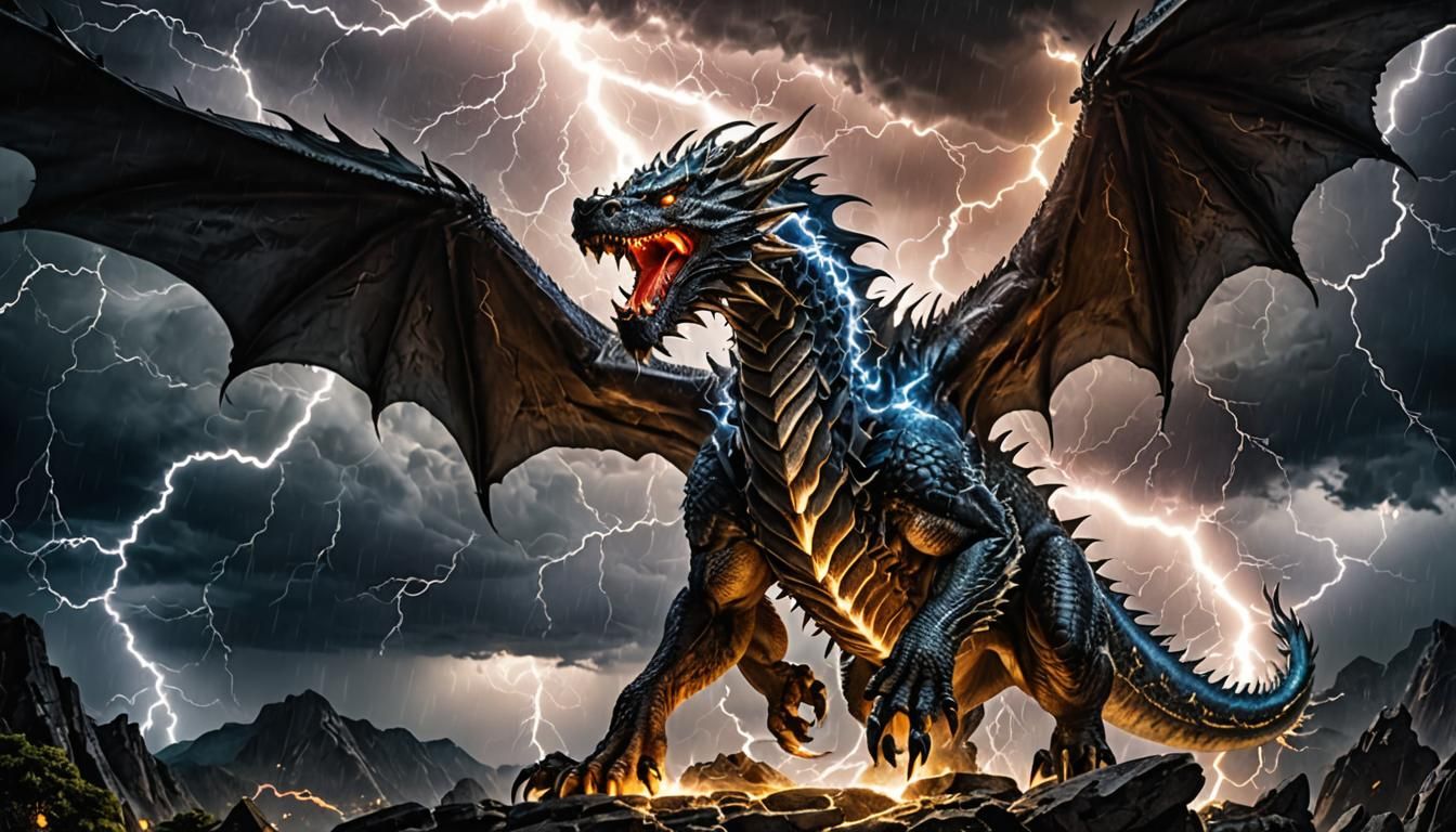 Majestic Storm Dragon Roaring with Lightning