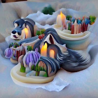 Huskies in Winter Glaze: Quilling Style Artwork