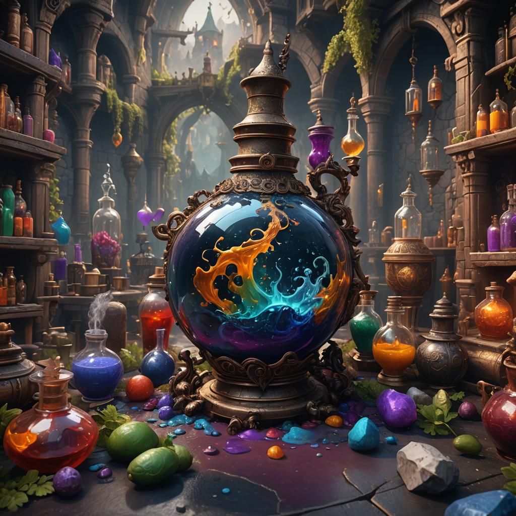 Fantastical Potion: Detailed Matte Painting in Deep Color