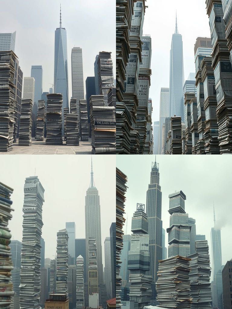 Newspaper Skyscrapers in Photorealistic Urban Scene