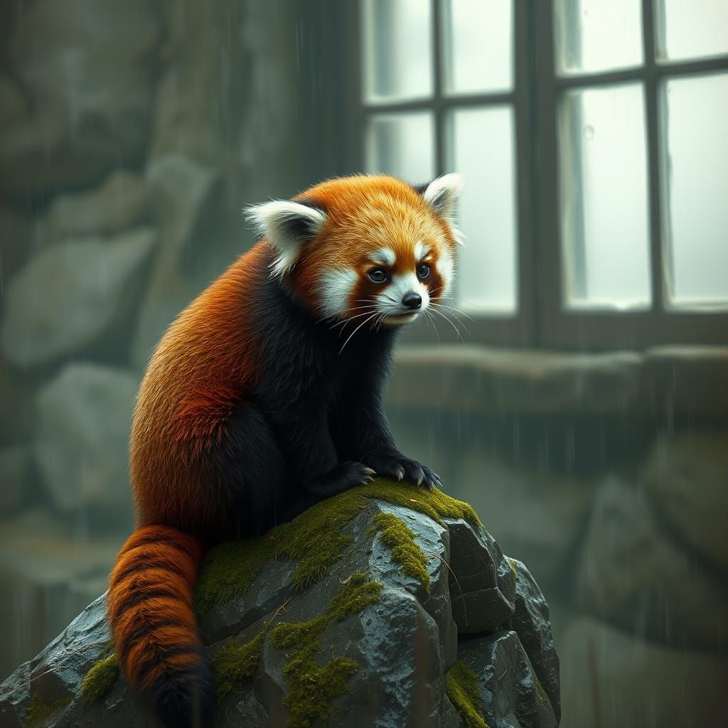 Melancholic Red Panda in Photorealistic Impressionism