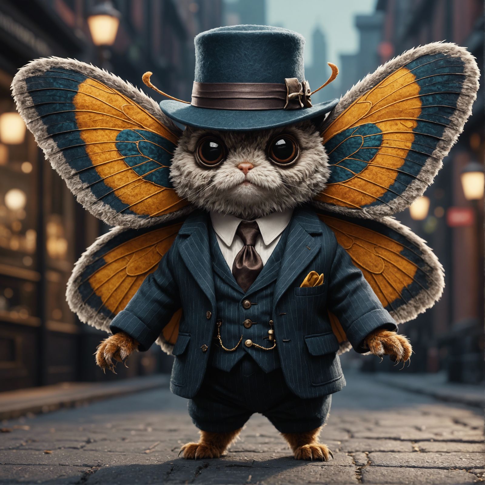 Moth Gangster in 1920s Suit: Detailed Matte Painting
