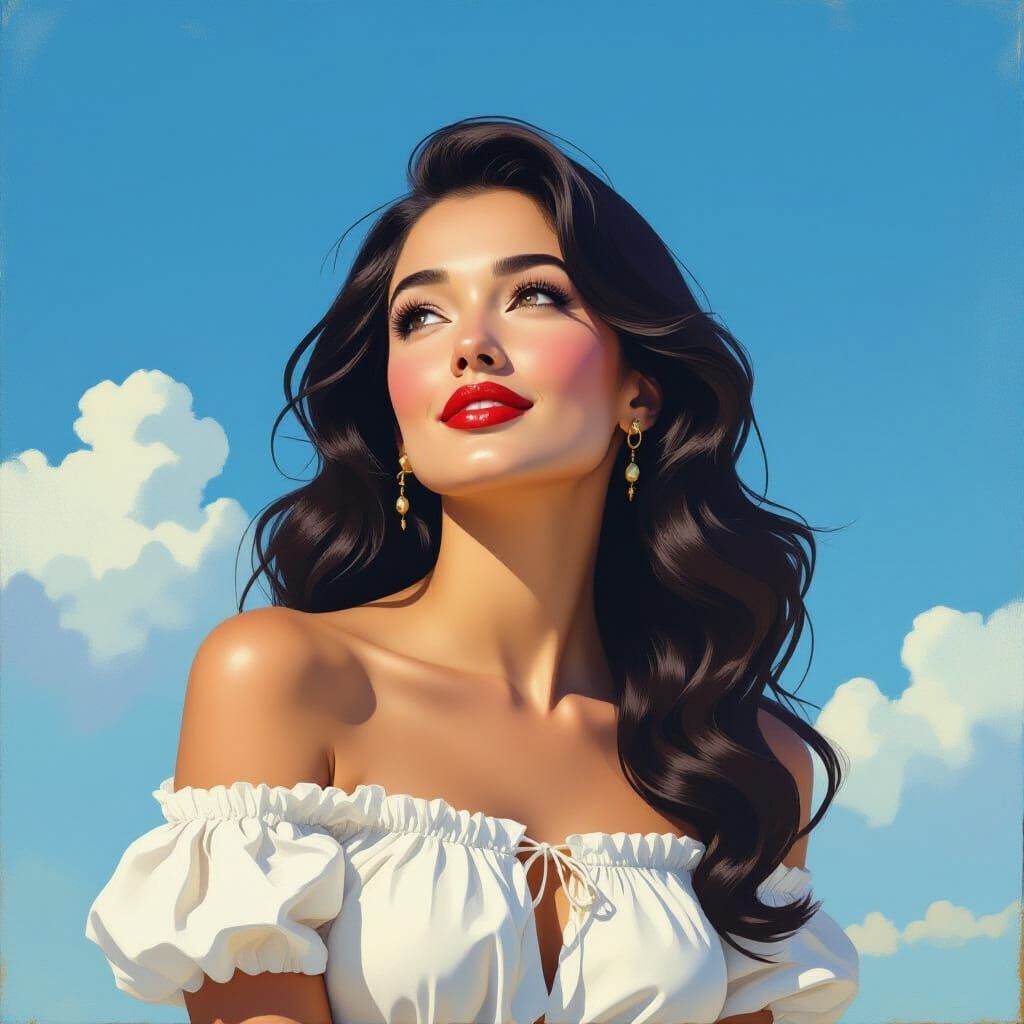 Vintage Portrait of Woman in Impressionistic Style