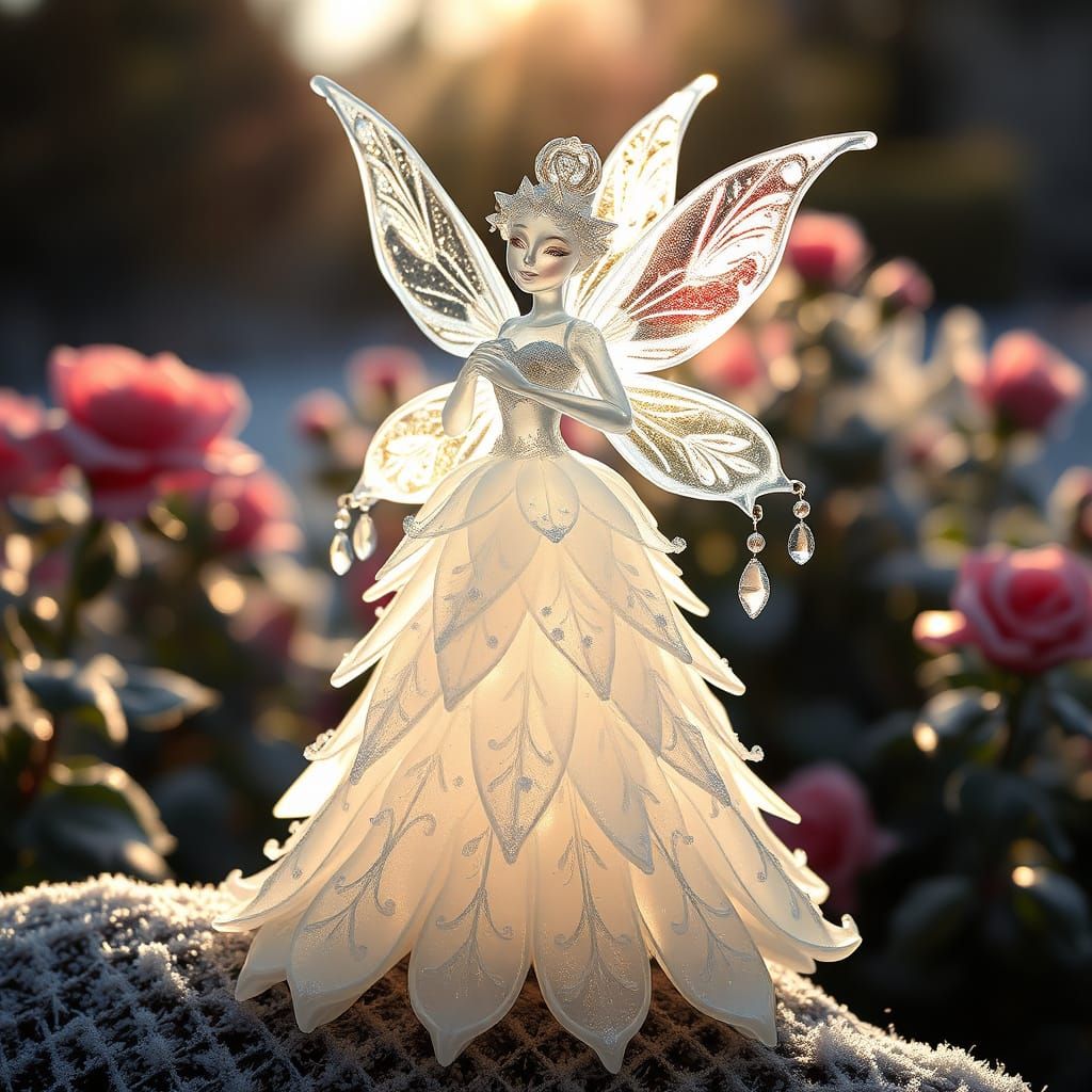 Glass Fairy in Frosted Rose Garden Ballgown