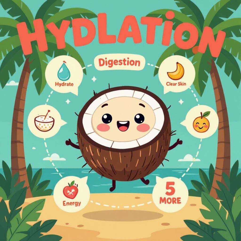 Coconut Water Benefits: Cute Infographic in Vector Style