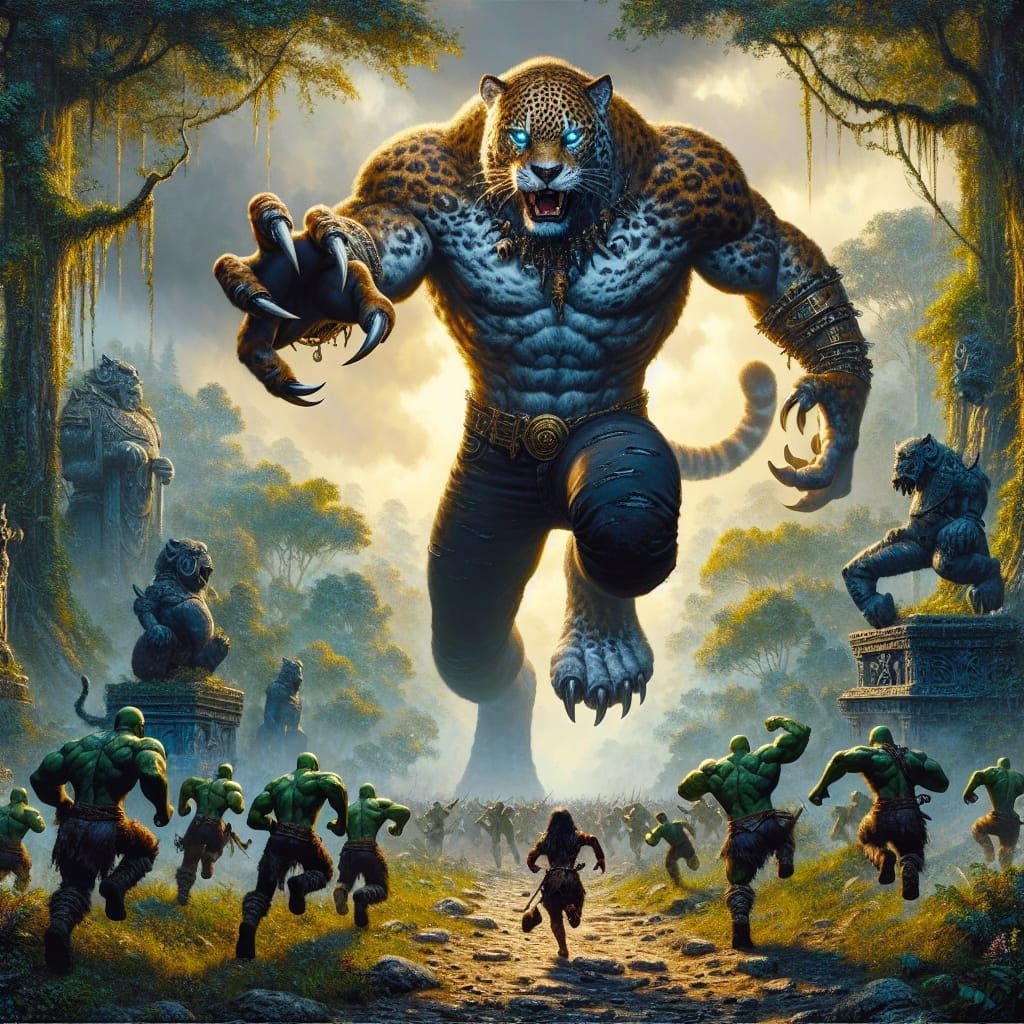 Werejaguar Chase: Fantasy Concept Art in 8k