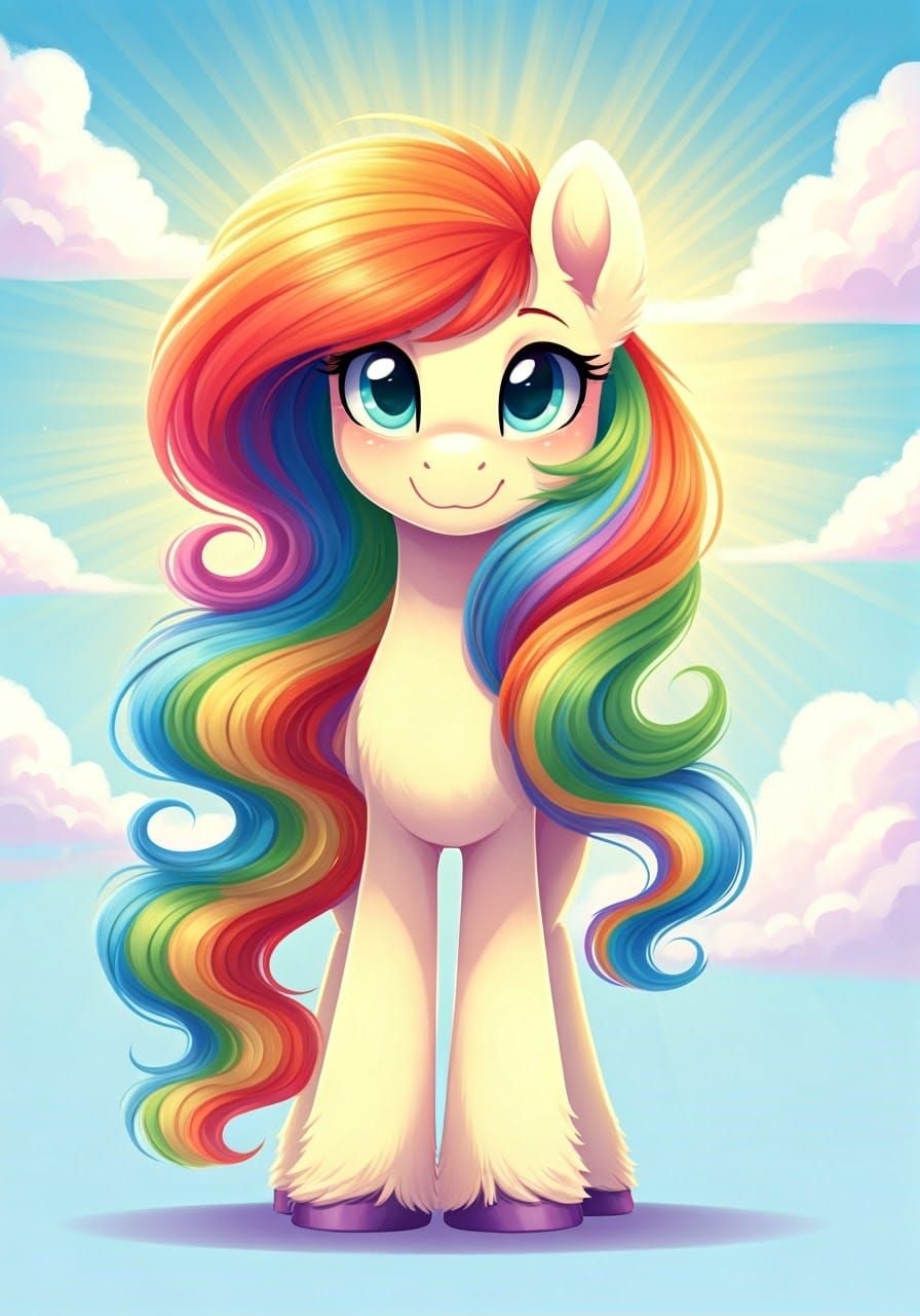 Vibrant Young Filly with Rainbow Mane in Whimsical Pony Art