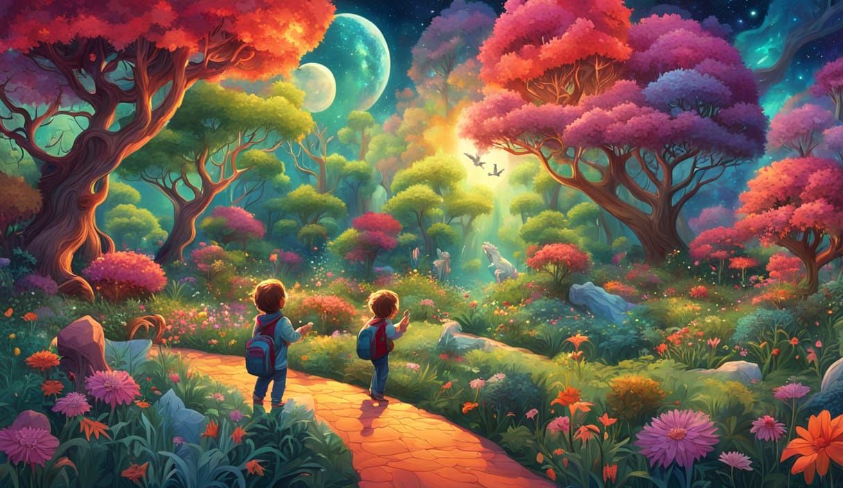 Vibrant Spring Garden Amidst Celestial Wonder