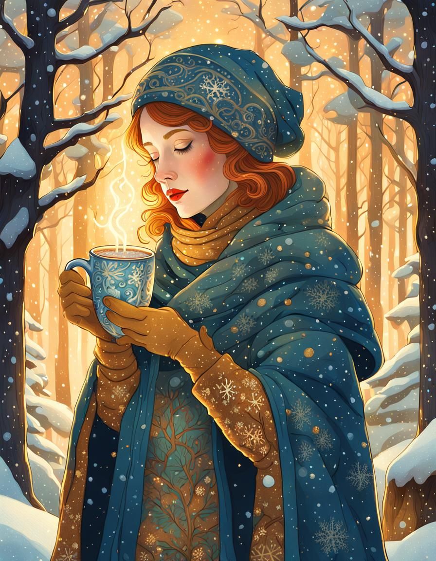 Cozy Winter Wonderland Scene in Whimsical Style