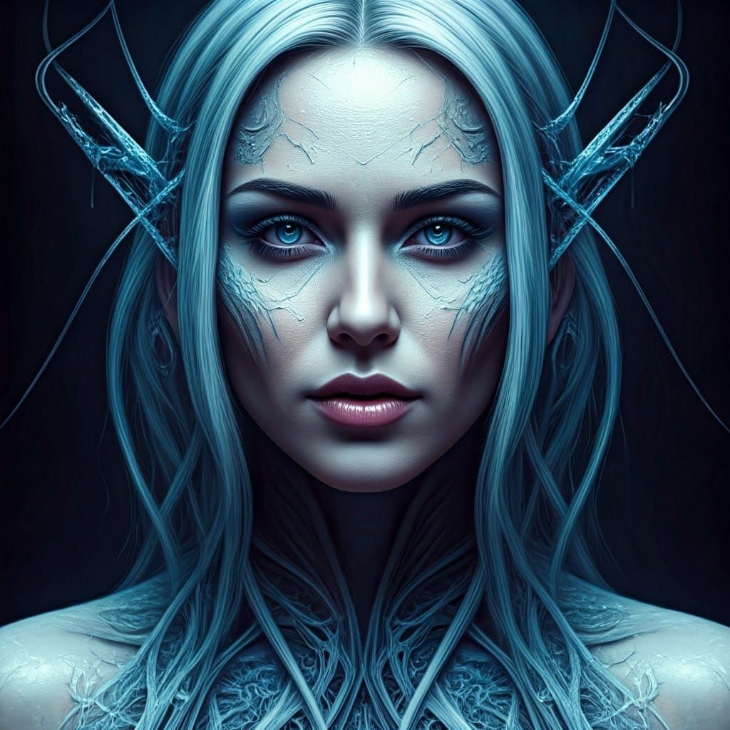 Ethereal Ice Magic Woman in Hyperrealistic Portrait