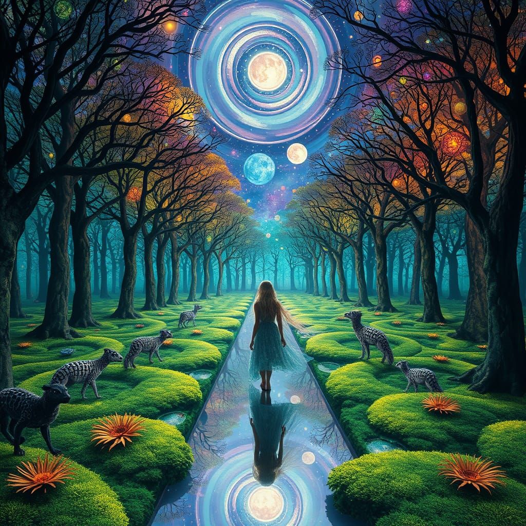 Stained Glass Forest Glade in Dreamlike Bio-Art