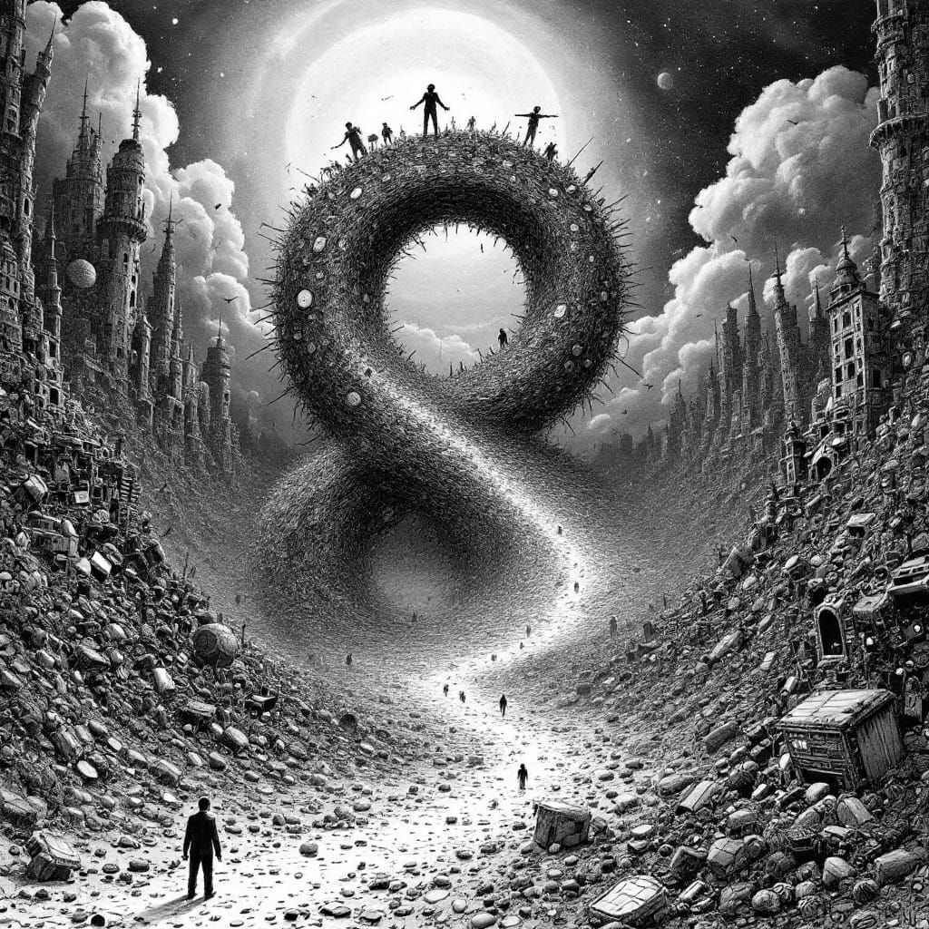 A Surreal 8-Shaped Doodlescape in Hyperrealistic Noir