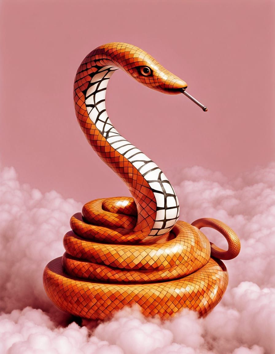 Surreal Serpent Musician on Winding Staircase