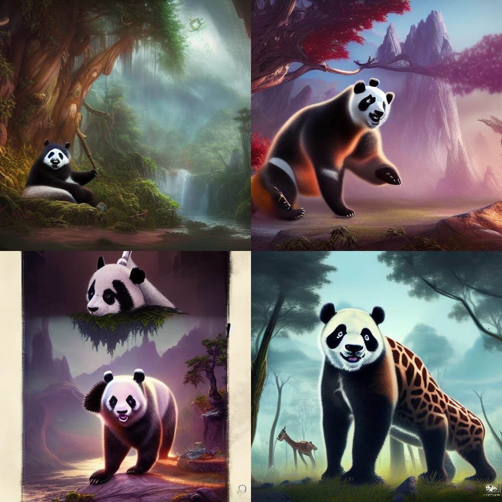 Fantastical Panda Giraffe Hybrid in Detailed Digital Paintin...