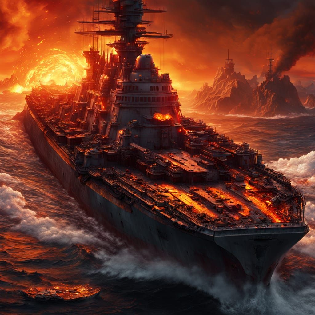 Battleship Sails Through Magma in Hyper-Realistic Digital Ar...