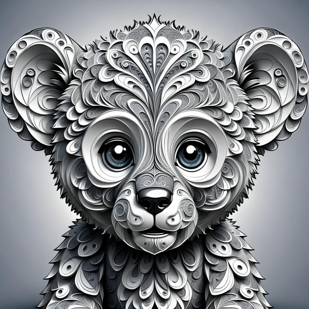 Abstract Teddy Bear with Fractal and Zentangle Elements