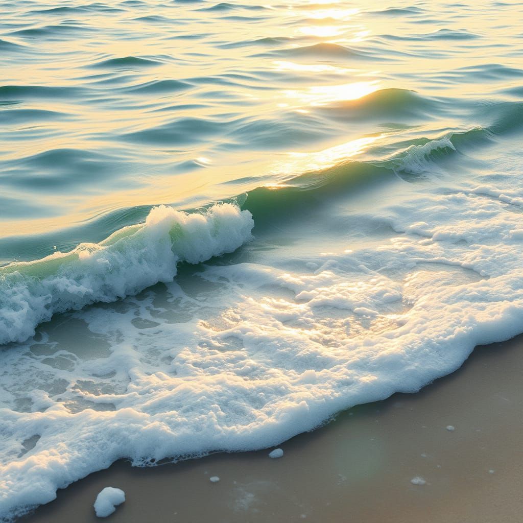 Serene Ocean Waves in Digital Watercolor Style