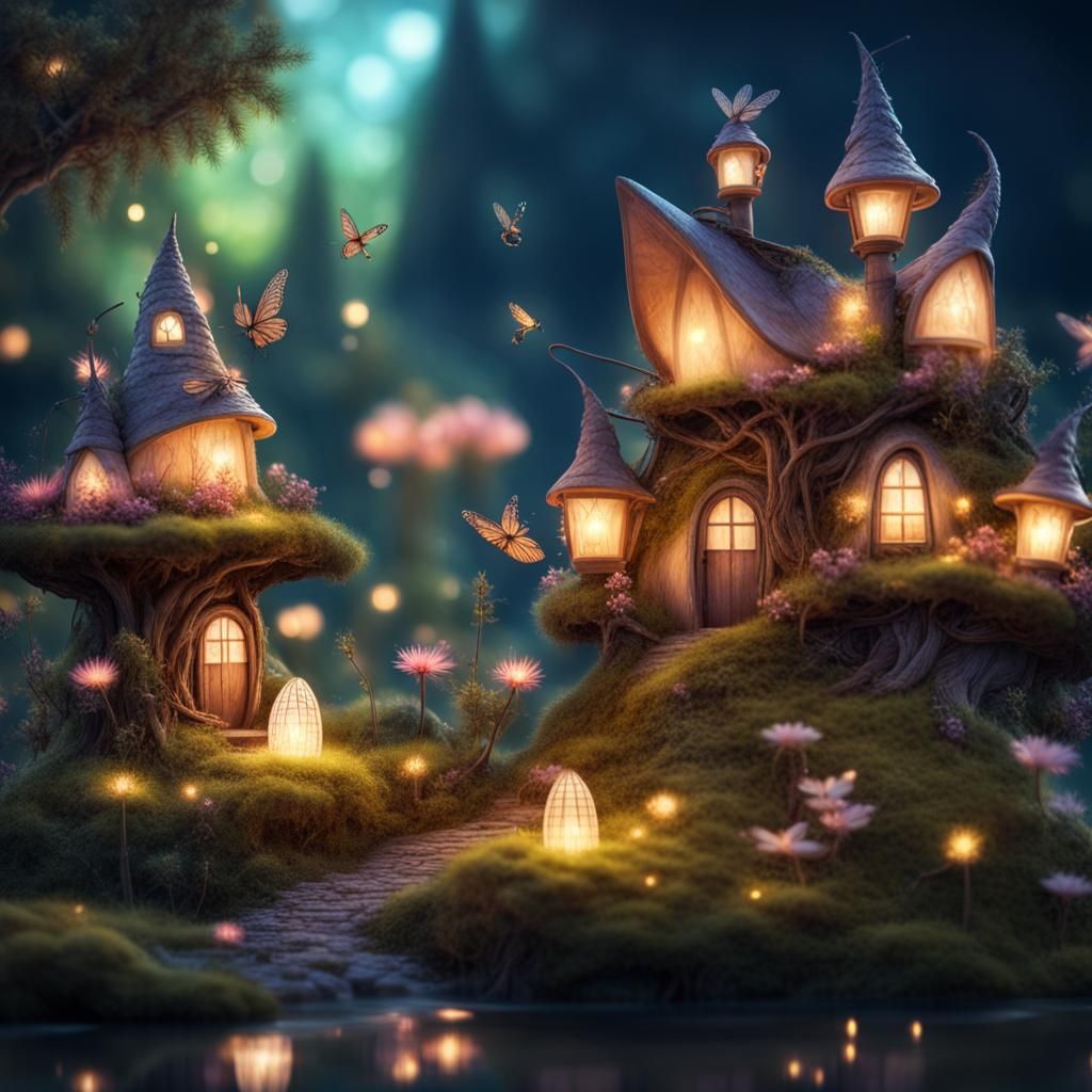 Fantastical Fairy Village with Magical Creatures