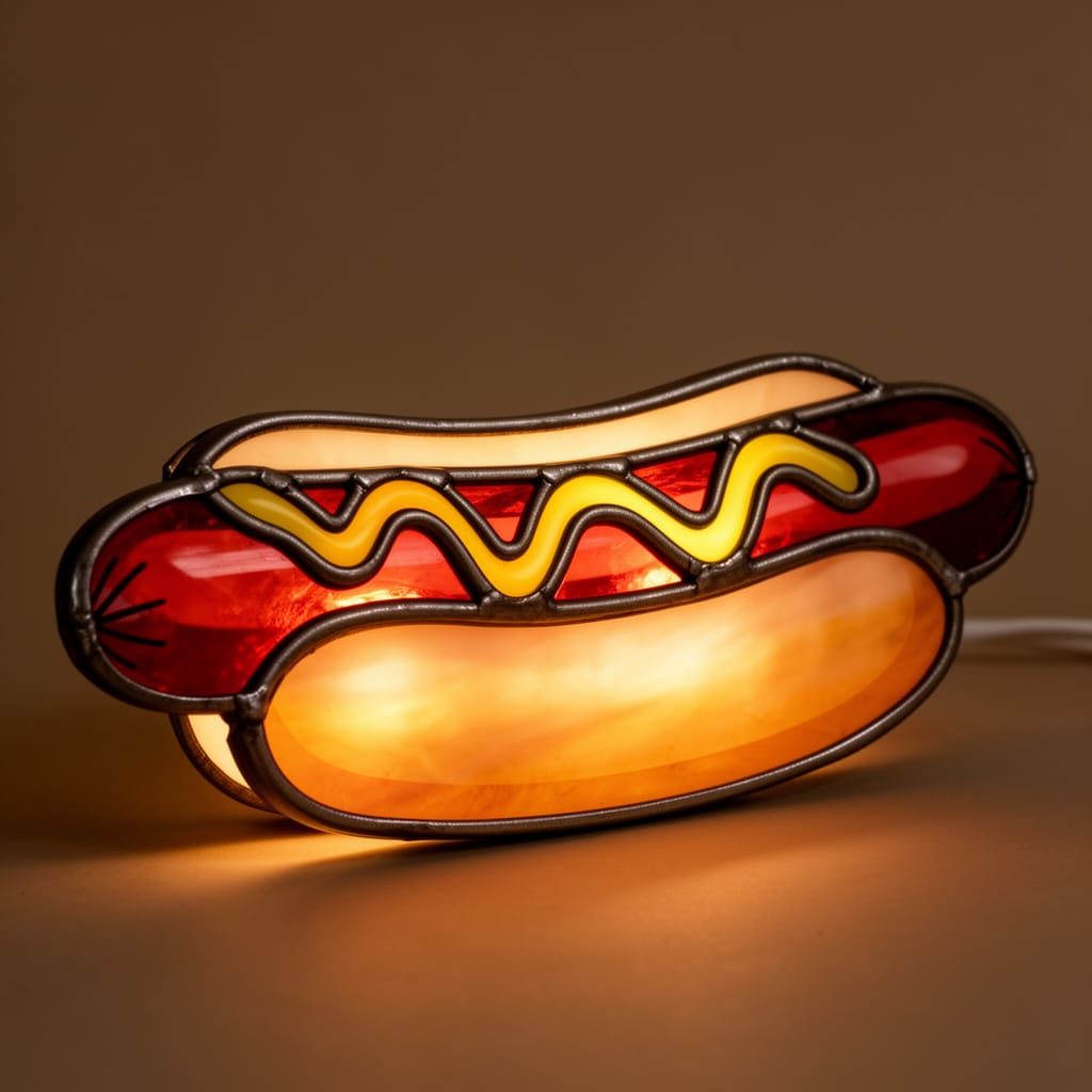 Illuminated Hotdog Art in Stained Glass Style