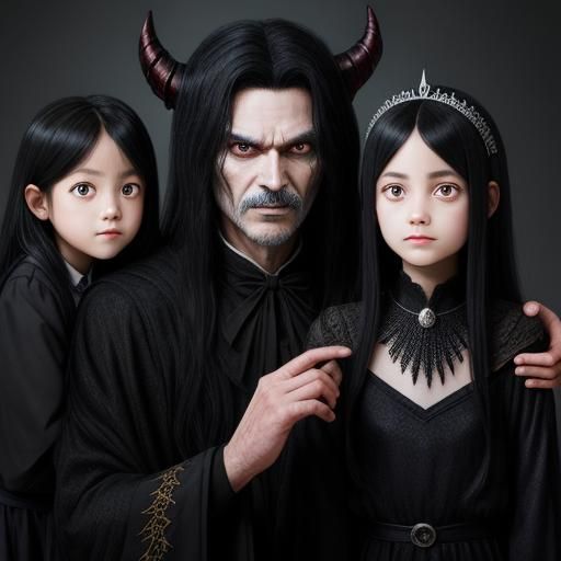 Fantasy Family Portrait: Demon, Sorceress, and Daughter
