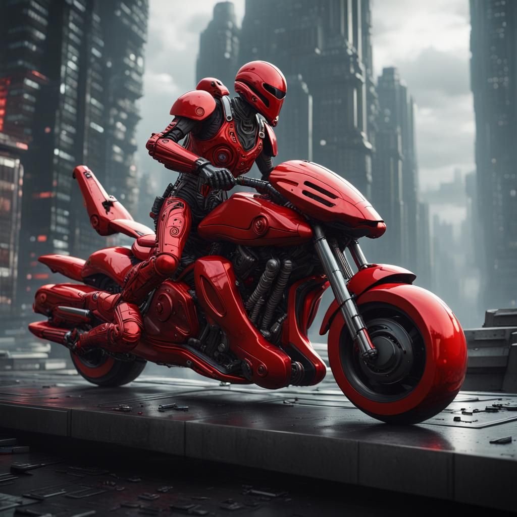 Futuristic Soldier on Flying Motorbike in Giger Style