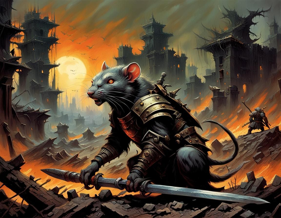 Rat Warriors Battle Cats in Ruined City