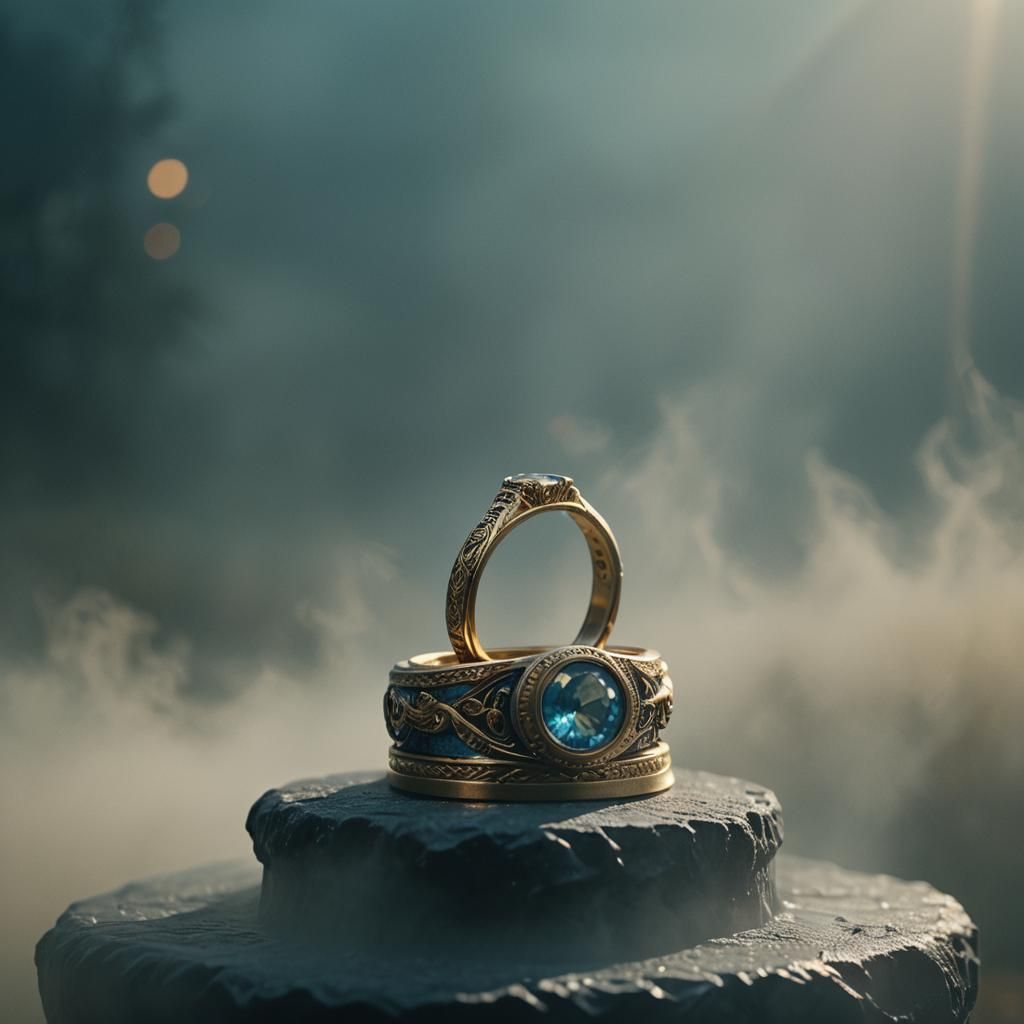 Golden Ring on Pedestal in Dark Academia Style