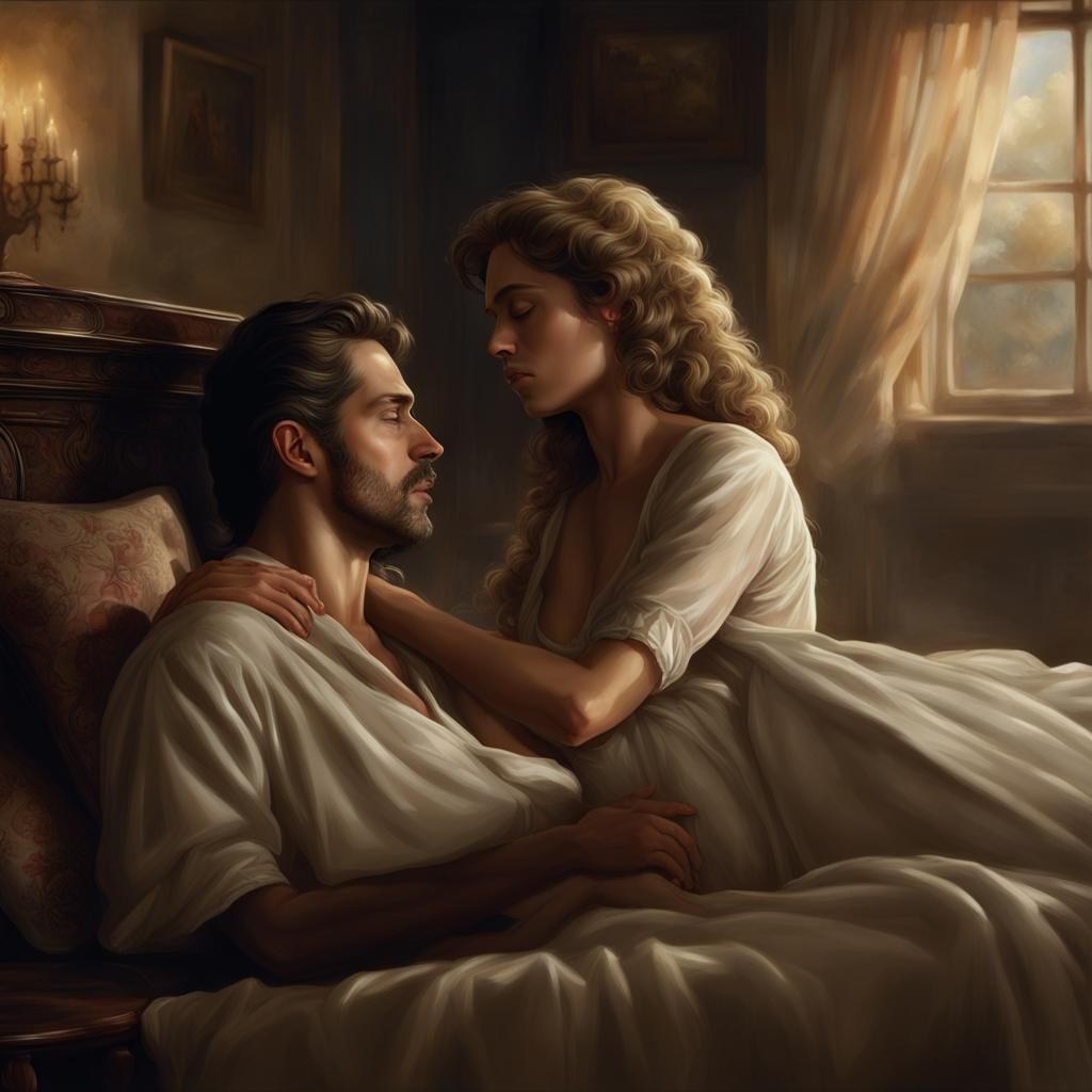 Romantic Embrace in a Detailed Fantasy Painting