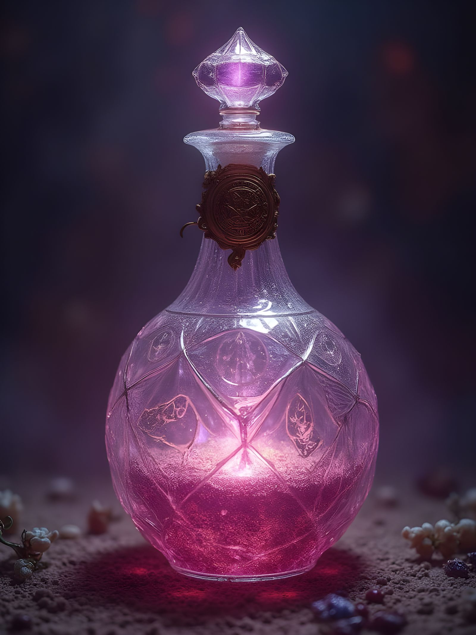Epic Cinematic Potion Bottle in Dramatic Atmosphere