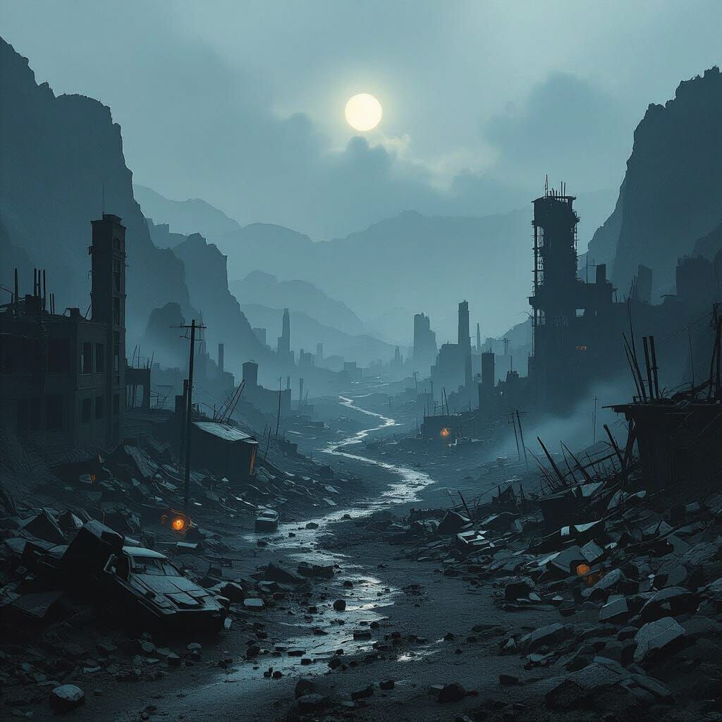 Post-Apocalyptic Valley Ravaged by War: Digital Art
