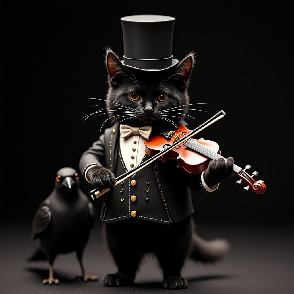 Ultra realistic and detailed picture of a cute cat violonist...