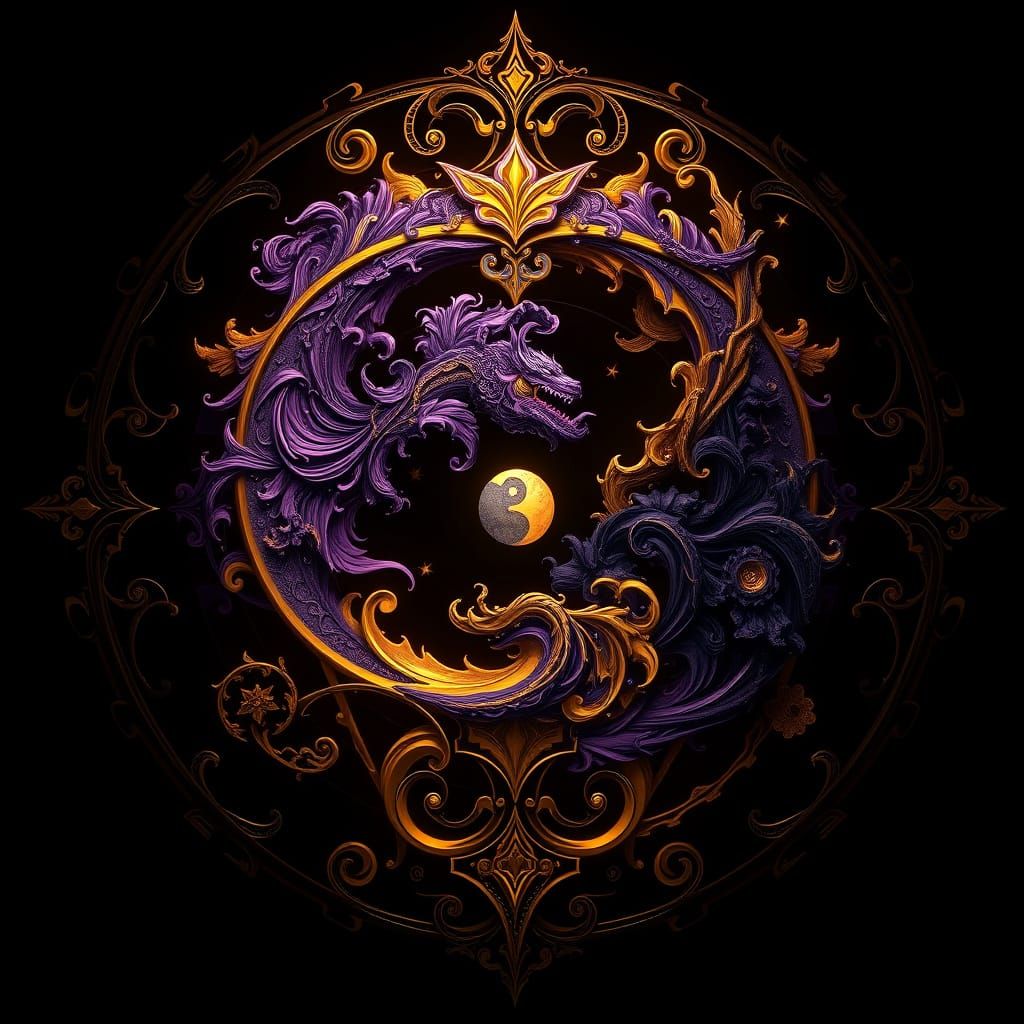 Ethereal Dark Fantasy Scene in Rich Purples and Golds