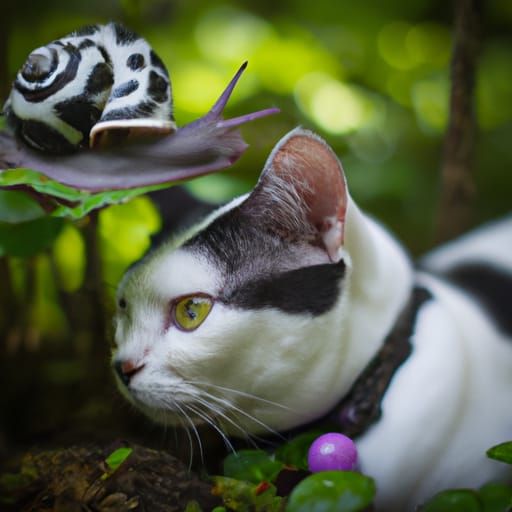 American Shorthair Cat and Snail in Forest